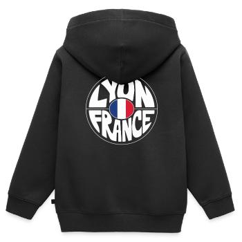 Lyon France - Kinder Premium Organic Zip Hoodie - Schwarz - Hinten - AI Model Kid Male (0cm)