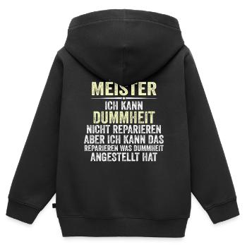 ich bin meister ich kann dummheit - Kinder Premium Organic Zip Hoodie - Schwarz - Hinten - AI Model Kid Male (0cm)