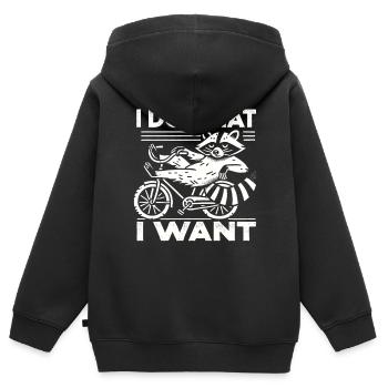 Fahrrad Waschbär Design mit frechem Spruch - Kinder Premium Organic Zip Hoodie - Schwarz - Hinten - AI Model Kid Male (0cm)