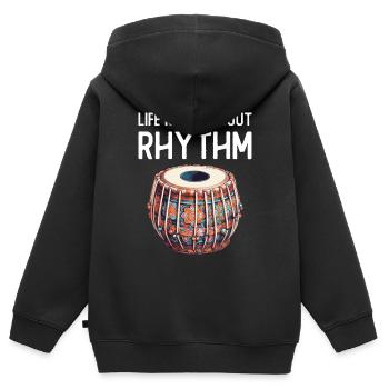 Im Leben Dreht Sich Alles Um Rhythmus - Kinder Premium Organic Zip Hoodie - Schwarz - Hinten - AI Model Kid Male (0cm)