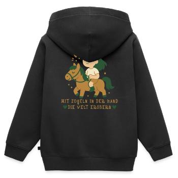 Mit Zügeln In Der Hand Die Welt Erobern Pony - Kinder Premium Organic Zip Hoodie - Schwarz - Hinten - AI Model Kid Male (0cm)