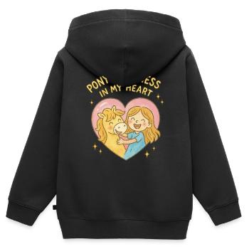 Poney Bonheur Dans Mon Coeur Chevaux Fille - Sweat Premium à capuche zippé enfant bio - noir - Dos - AI Model Kid Male (0cm)