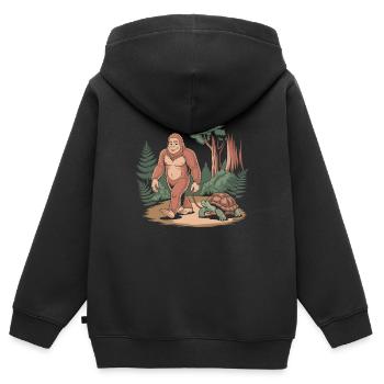 Bigfoot et sa fidèle tortue - Sweat Premium à capuche zippé enfant bio - noir - Dos - AI Model Kid Male (0cm)