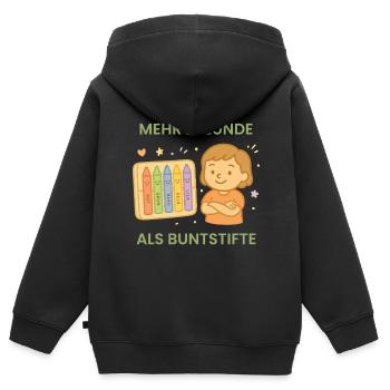 Ich Hab Mehr Freunde Als Buntstifte im - Kinder Premium Organic Zip Hoodie - Schwarz - Hinten - AI Model Kid Male (0cm)