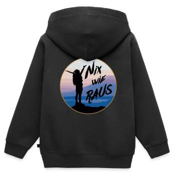 Nix wie Raus Klettern Bergsteigen - Kinder Premium Organic Zip Hoodie - Schwarz - Hinten - AI Model Kid Male (0cm)