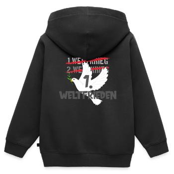 WELTFRIEDEN FRIEDEN FREIHEIT DEMO PEACE - Kinder Premium Organic Zip Hoodie - Schwarz - Hinten - AI Model Kid Male (0cm)