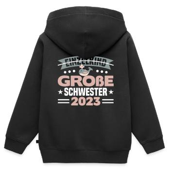 Große Schwester 2023 Geschenkidee - Kinder Premium Organic Zip Hoodie - Schwarz - Hinten - AI Model Kid Male (0cm)