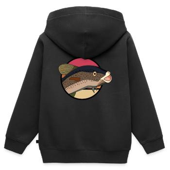 vintage retro Fischkopf Angler Motiv - Kinder Premium Organic Zip Hoodie - Schwarz - Hinten - AI Model Kid Male (0cm)