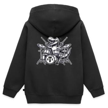 Dinosaures T-Rex pour les enfants qui aiment la musique - Sweat Premium à capuche zippé enfant bio - noir - Dos - AI Model Kid Male (0cm)
