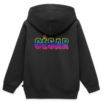 César RS Arc-en-ciel - Sweat Premium à capuche zippé enfant bio - noir - Dos - AI Model Kid Male (0cm)