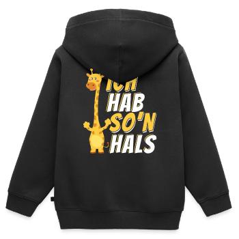 Giraffe mit lustigem Spruch - Ich habe son Hals! - Kinder Premium Organic Zip Hoodie - Schwarz - Hinten - AI Model Kid Male (0cm)