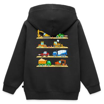 Baustelle Fahrzeuge Bagger Lastwagen Bulldozer - Kinder Premium Organic Zip Hoodie - Schwarz - Hinten - AI Model Kid Male (0cm)