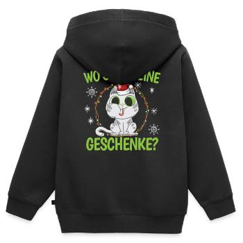Wo Sind Meine Geschenk Kätzchen Weihnachtliches - Kinder Premium Organic Zip Hoodie - Schwarz - Hinten - AI Model Kid Male (0cm)