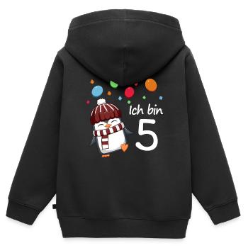 Ich bin 5 Pinguin Geburstag Design - Kinder Premium Organic Zip Hoodie - Schwarz - Hinten - AI Model Kid Male (0cm)
