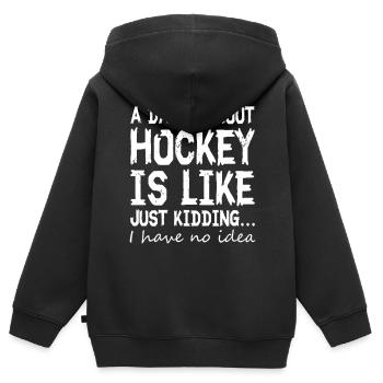 Hockey Sport Funny Saying - Kinder Premium Organic Zip Hoodie - Schwarz - Hinten - AI Model Kid Male (0cm)