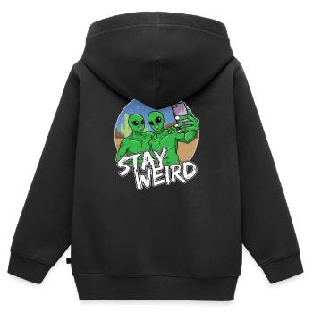 Selfie de téléphone extraterrestre - Sweat Premium à capuche zippé enfant bio - noir - Dos - AI Model Kid Male (0cm)