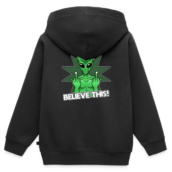 Alien Mittelfinger Glaube Es - Kinder Premium Organic Zip Hoodie - Schwarz - Hinten - AI Model Kid Male (0cm)