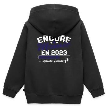 Encore Mamie En 2023 Cadeau Future Grand-mère - Sweat Premium à capuche zippé enfant bio - noir - Dos - AI Model Kid Male (0cm)