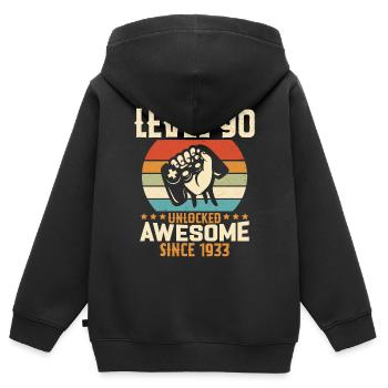 Level 90 Jahre Gaming-Geburtstagsgeschenk freischalten - Kinder Premium Organic Zip Hoodie - Schwarz - Hinten - AI Model Kid Male (0cm)