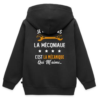 C'est la Mécanique Qui M'aime Cadeau Humour - Sweat Premium à capuche zippé enfant bio - noir - Dos - AI Model Kid Male (0cm)