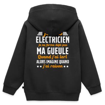 Electricien humour qui ne ferme pas sa gueule - Sweat Premium à capuche zippé enfant bio - noir - Dos - AI Model Kid Male (0cm)