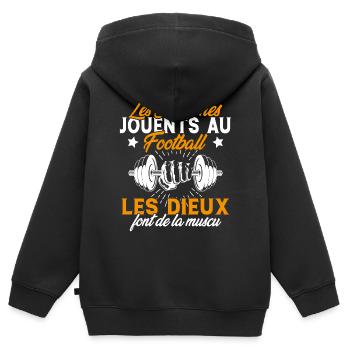 Les Hommes Jouents Au Football Les Dieux Gym Muscu - Sweat Premium à capuche zippé enfant bio - noir - Dos - AI Model Kid Male (0cm)