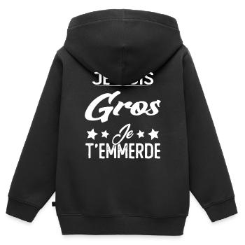 Je suis gros et je t'emmerde - Sweat Premium à capuche zippé enfant bio - noir - Dos - AI Model Kid Male (0cm)