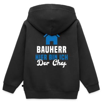 Maître d'ouvrage Ici, c'est moi le chef Chantier - Sweat Premium à capuche zippé enfant bio - noir - Dos - AI Model Kid Male (0cm)