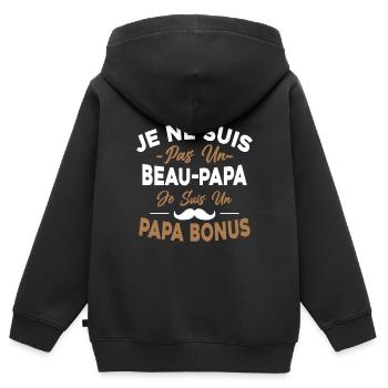 Je Ne Suis Pas Un Beau-papa Je Suis Un Papa Bonus - Sweat Premium à capuche zippé enfant bio - noir - Dos - AI Model Kid Male (0cm)