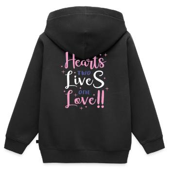 Zwei Herzen, zwei Leben, eine Liebe - Kinder Premium Organic Zip Hoodie - Schwarz - Hinten - AI Model Kid Male (0cm)