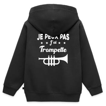 Je peux pas j'ai trompette Cadeau - Sweat Premium à capuche zippé enfant bio - noir - Dos - AI Model Kid Male (0cm)