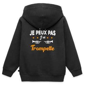 Je peux pas j'ai trompette Cadeau - Sweat Premium à capuche zippé enfant bio - noir - Dos - AI Model Kid Male (0cm)