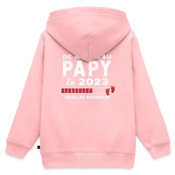 De Nouveau Papy en 2023 Cadeau Futur Papy - Sweat Premium à capuche zippé enfant bio - rose - Dos - AI Model Kid Female (0cm)