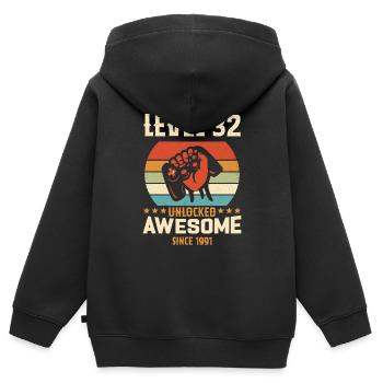 Level 32 abgeschlossen 1991 Geburtstagsgeschenk - Kinder Premium Organic Zip Hoodie - Schwarz - Hinten - AI Model Kid Male (0cm)