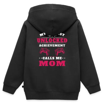 Mon plus haut accomplissement m'appelle maman - Sweat Premium à capuche zippé enfant bio - noir - Dos - AI Model Kid Male (0cm)