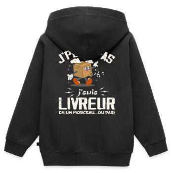 Ich kann nicht, ich bin ein Lieferbote - Kinder Premium Organic Zip Hoodie - Schwarz - Hinten - AI Model Kid Male (0cm)