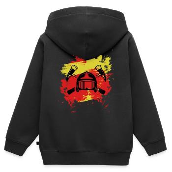Feuerwehr Design mit Feuerwehrhelm - Kinder Premium Organic Zip Hoodie - Schwarz - Hinten - AI Model Kid Male (0cm)
