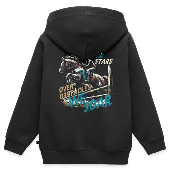 JAGEN SIE DIE STERNE ÜBER HINDERNISSE WIR SCHWEBEN, REITER - Kinder Premium Organic Zip Hoodie - Schwarz - Hinten - AI Model Kid Male (0cm)