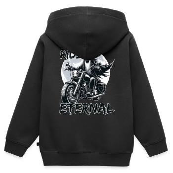 Ride Eternal: Die Quest des Skelett-Bikers - Kinder Premium Organic Zip Hoodie - Schwarz - Hinten - AI Model Kid Male (0cm)