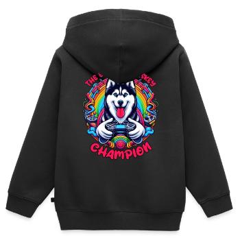 Power Play Pup - Le champion Esports Husky - Sweat Premium à capuche zippé enfant bio - noir - Dos - AI Model Kid Male (0cm)