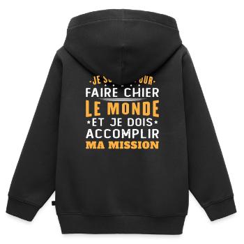 Geboren, um die Welt zu verärgern Erfülle meine Mission - Kinder Premium Organic Zip Hoodie - Schwarz - Hinten - AI Model Kid Male (0cm)