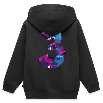 NUMMER 3 NR. 3 COOL 3. GEBURTSTAG - Kinder Premium Organic Zip Hoodie - Schwarz - Hinten - AI Model Kid Male (0cm)
