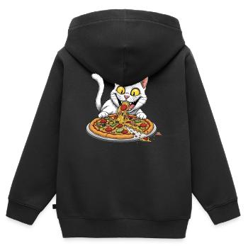 lustiger Kater isst gierig Pizza - Kinder Premium Organic Zip Hoodie - Schwarz - Hinten - AI Model Kid Male (0cm)