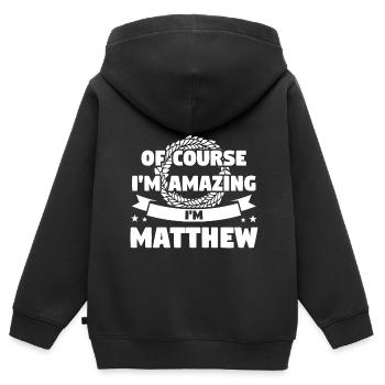 Vorname Matthew Geburtsname Geschenk - Kinder Premium Organic Zip Hoodie - Schwarz - Hinten - AI Model Kid Male (0cm)