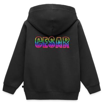 Cesar RS Arc-en-ciel - Sweat Premium à capuche zippé enfant bio - noir - Dos - AI Model Kid Male (0cm)