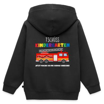 Schulkind Feuerwehr Schulbeginn Geschenk - Kinder Premium Organic Zip Hoodie - Schwarz - Hinten - AI Model Kid Male (0cm)