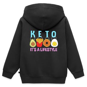 Régime Keto - Sweat Premium à capuche zippé enfant bio - noir - Dos - AI Model Kid Male (0cm)