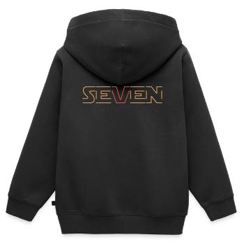 Lettrage 7ème anniversaire « Seven » moderne - Sweat Premium à capuche zippé enfant bio - noir - Dos - AI Model Kid Male (0cm)