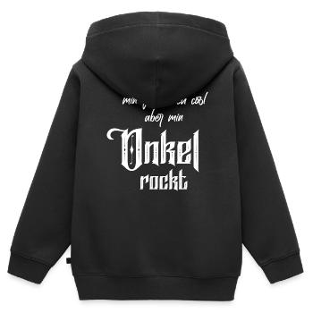 Schweizerdeutsch Papa ist cool aber Onkel rockt - Kinder Premium Organic Zip Hoodie - Schwarz - Hinten - AI Model Kid Male (0cm)