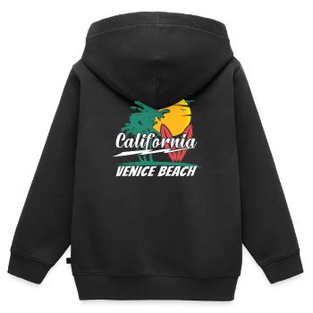 Années 70 années 80 dans la ville californienne de Venice Beach - Sweat Premium à capuche zippé enfant bio - noir - Dos - AI Model Kid Male (0cm)